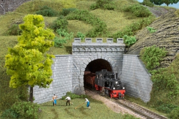 TT Ausstattung Tunnelportal eingl. Steingrau, meliert, Natursteinmauer klein mit Abschlusssteine