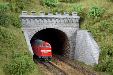 TT Ausstattung Tunnelportal 2-gls., Steingrau, meliert, Natursteinmauer klein mit Abschlusssteine