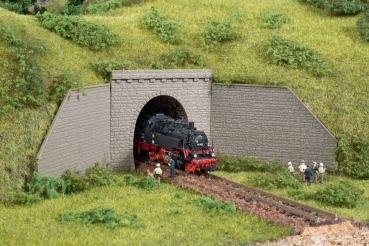 N Ausstattung Tunnelportale eingleisig, Steingrau, Natursteinmauer klein mit Abschlusssteine