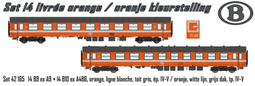 H0 B SNCB Reisezugwagen 2teilig, B9 EXA9+ B10 EXA4B6, 4A, Ep.IV, orange, etc................................................................,