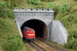TT Ausstattung Tunnelportal 2gleisig, Steingrau,  meliert, Natursteinmauer klein und Abschlusssteine