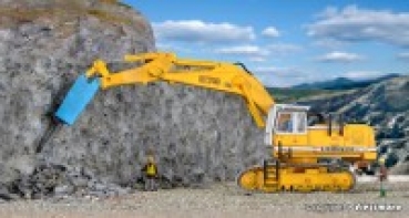 H0 Nutzfahrzeuge LKW BS Liebherr 974 mit Schutzkäfig und Abbruchmeißel, L=7,5x 19x 5x 6- 11cm, etc...........................