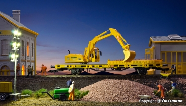 H0 Eu Niederbordwagen mit Bagger Fertigmodell, 2A, ATLAS Bagger 360° drehbar, etc.......................................................