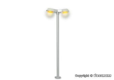 H0 Leuchten moderne Straßenleuchte doppelt, gelbes Licht, " LEDs gelb, H= 10cm, Ep.IV- VI, etc..............................................