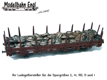 H0 Ausstattung alte Radreifen rostig für Rungenwagen   140x 30mm