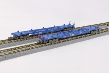 Z Rokuhan Güterwagen ( T007 1 ) Container Flachwagen Set St.2x, Koki 106 blau