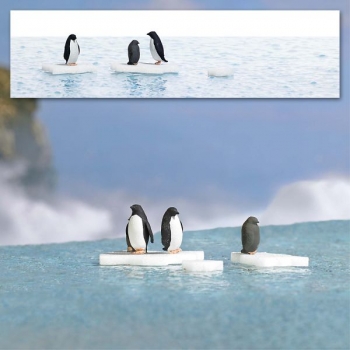 H0 Ausschmückung Action- Set, Pinguine auf Eisscholle, 3x, Eisschollen 3x, Seefolie 210x 148mm, etc...........................................................................