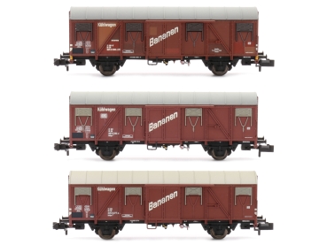 N D DB Wärmeschutzwagen Set 3x, Ibblps 395, ged. Nr.805 8 182 0, 805 8 277 8, 805 8 398 2, 2A, L= 78mm, Ep.IV, braun, " Bananen " ,etc........................................