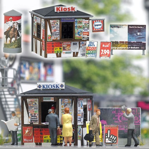 H0 Geländegestaltung Kiosk 37x 37x 35mm, Litfaßsäule, Plakathaltern, etc.................................................................