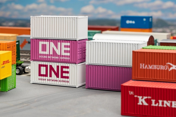 H0 Ausstattung BS Container 20", ONE, Set b5x, Ep.IV, 69x 28x 30mm, etc...................................................................................