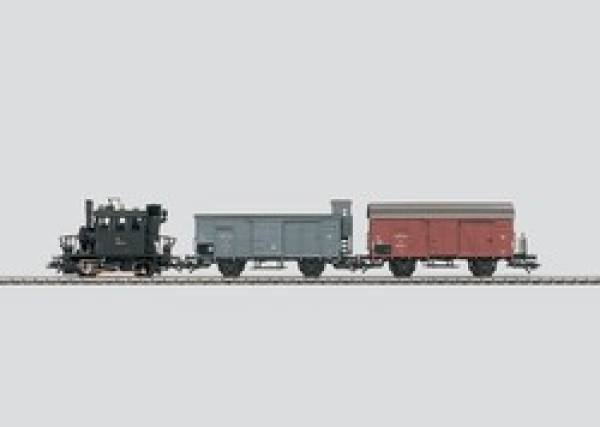 H0 A BBOE Nebenbahnzug Glaskasten, Dampflokomotive BR 98 304, B, Güterwagen ged., " 2A, braun, mit Bremserhaus grau, BBOE, etc.................................................