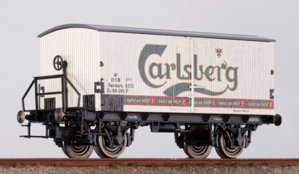 H0 DK DSB Bierwagen ZA 99496, 2A, Ep.III, Federpuffer, Bremserbühne, Echtholz, Zurüstteile, etc...... " Carlsberg "