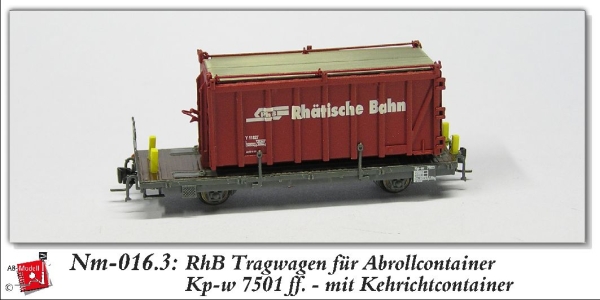 nm Ch RhB Tragwagen 7501 bel. Abrollcontainer