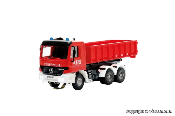 H0 CarMotion LKW Funktionsmodell Feuerwehr MB Actros, Achsen 3x, mit Abrollcontainer und Rundumleuchten, etc...................